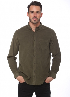 Elevani Men's Long Sleeve Regular Fit Classic Corduroy Green Shirt